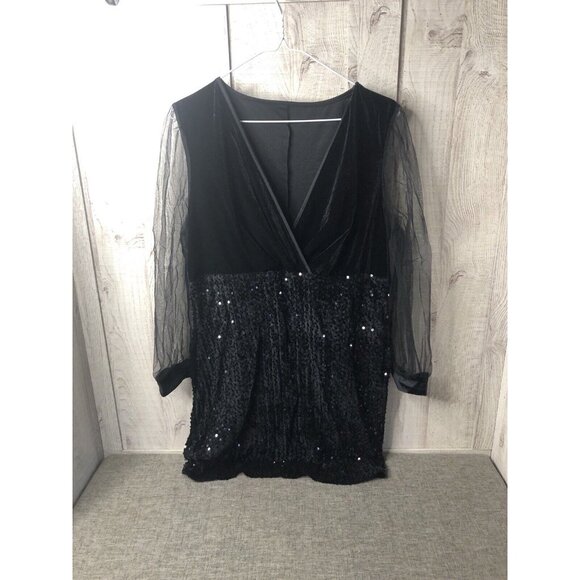 Floerns Dresses & Skirts - Womens Floerns Black Contrast Mesh Sequins Party Bodycon Dress Size XL